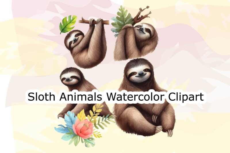 Sloth Animals Watercolor PNG Clipart