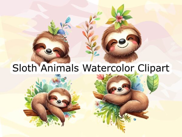 Sloth animals watercolor png clipart t shirt template vector