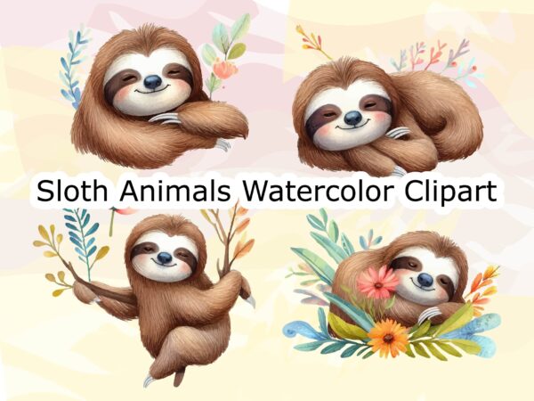 Sloth animals watercolor png clipart t shirt template vector