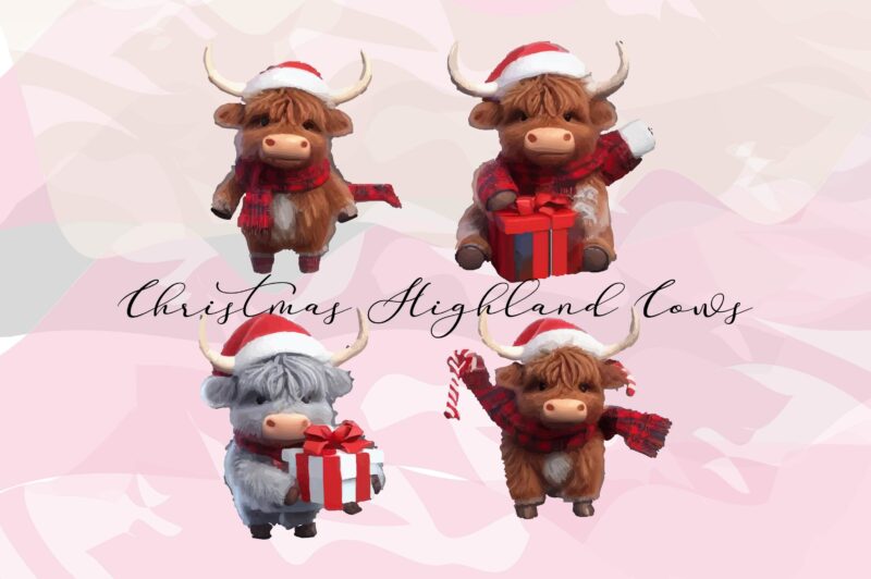 Christmas Highland Cow PNG Clipart, Christmas Highland Cow PNG , Christmas Highland Cow Sublimation