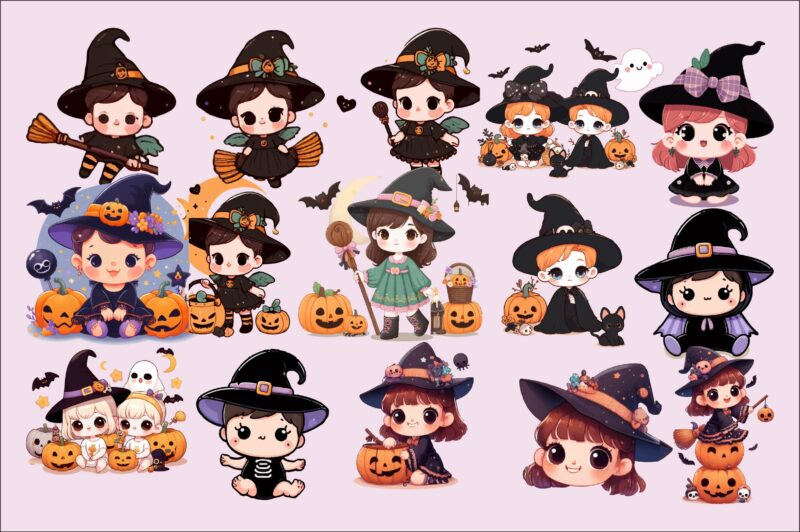 Halloween Cute Baby Witch PNG Sublimation Bundle