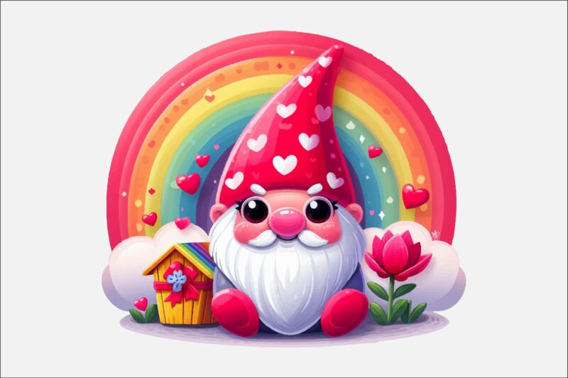 Gnome Valentines Day Rainbow PNG Bundle