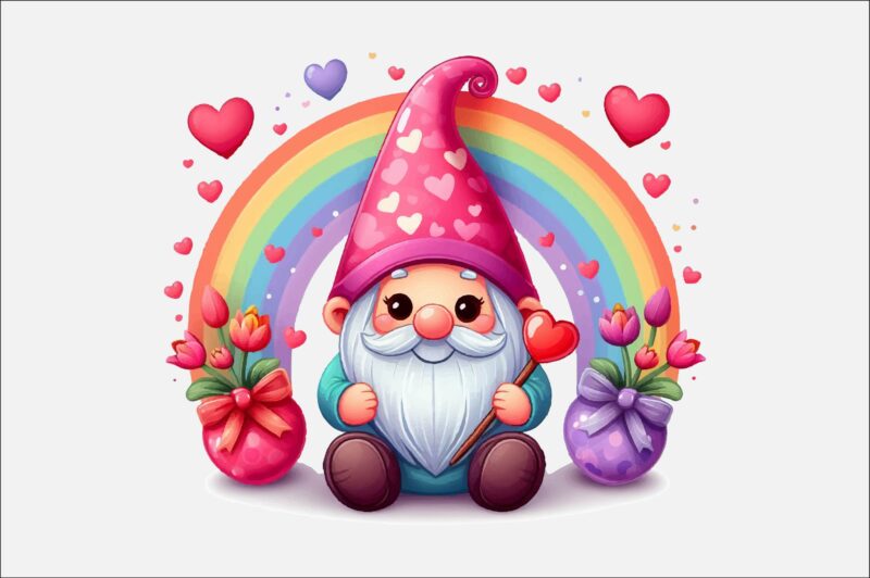 Gnome Valentines Day Rainbow PNG Bundle