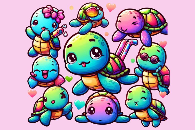 Cute Turtle Sublimation Clipart Bundle