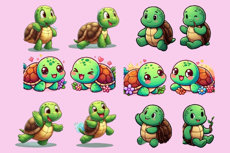 Cute Turtle Sublimation Clipart Bundle