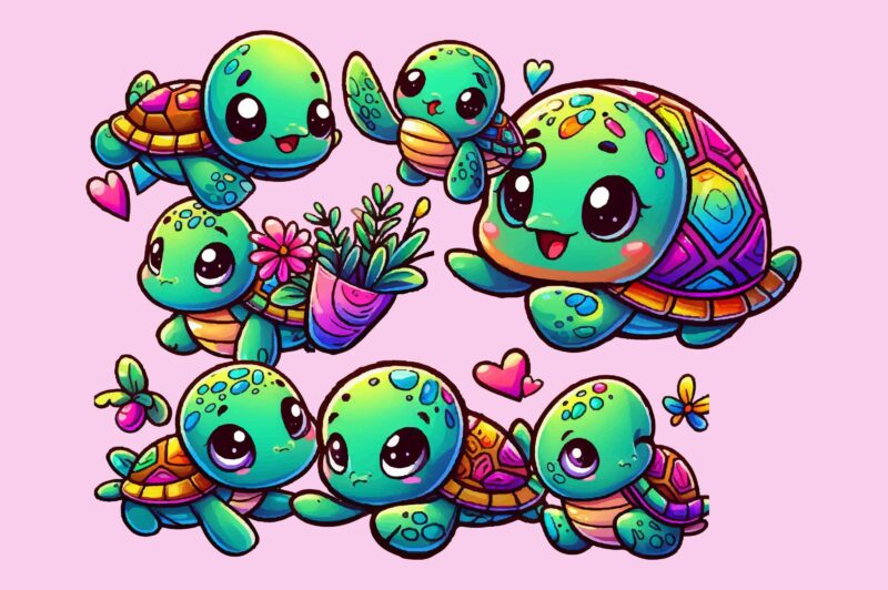 Cute Turtle Sublimation Clipart Bundle