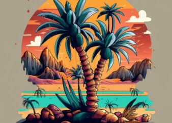 create a Yahaira exactly two palm trees with black and white background suitable a t-shirt designs PNG File