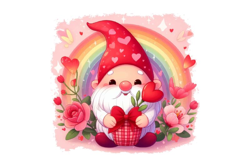 Gnome Valentines Day Rainbow PNG Bundle