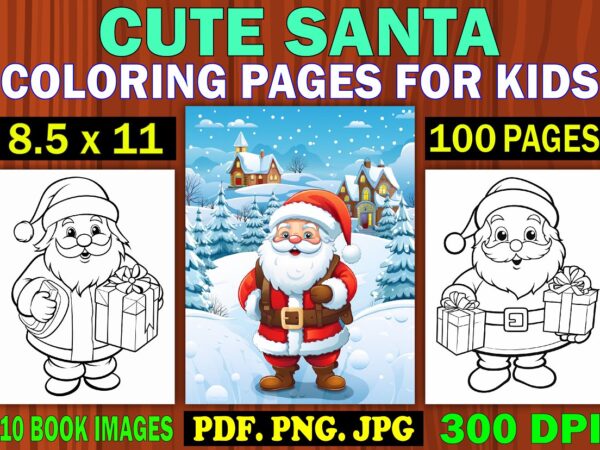 Cute santa coloring pages for kids 4 t shirt vector file