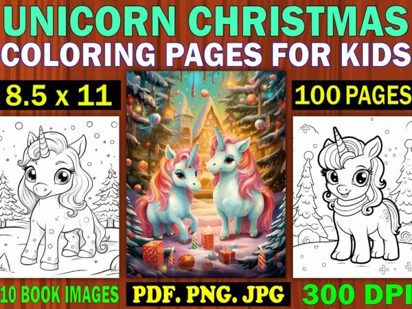 Unicorn christmas coloring pages for kids 4 t shirt vector graphic