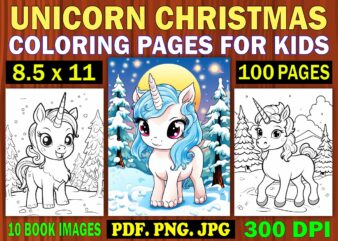 Unicorn Christmas Coloring Pages for Kids 5