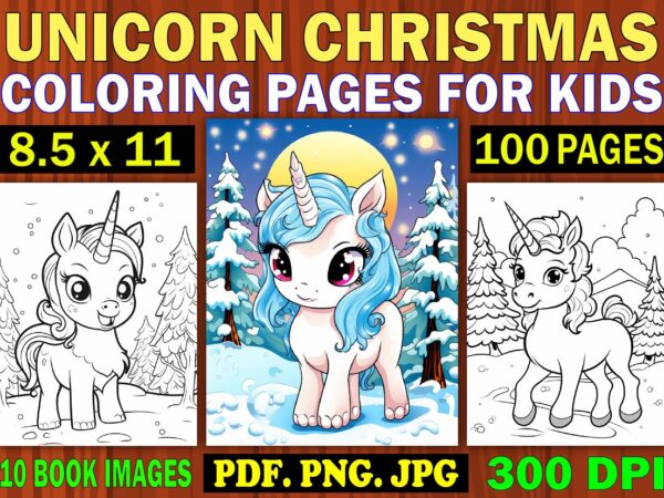 Unicorn christmas coloring pages for kids 5 t shirt vector graphic