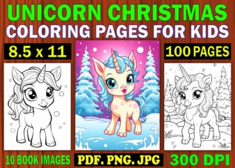 Unicorn Christmas Coloring Pages for Kids 6