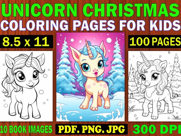 Unicorn christmas coloring pages for kids 6 t shirt vector graphic