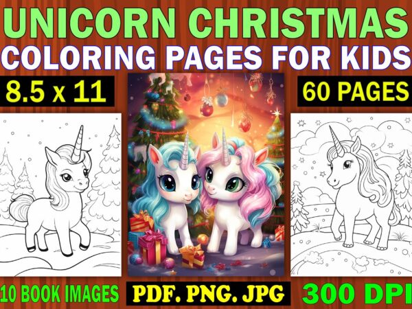 Unicorn christmas coloring pages for kids 7 t shirt vector graphic