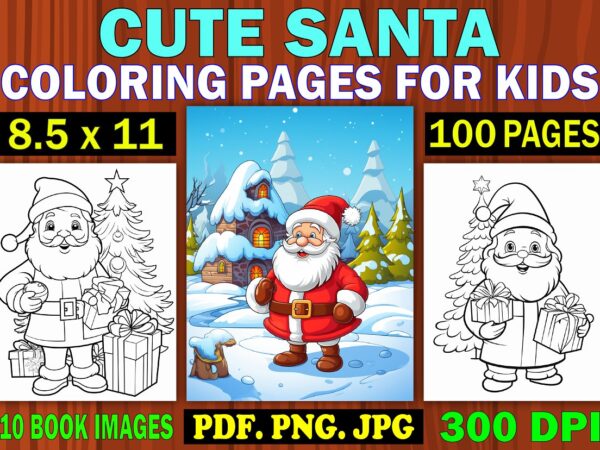 Cute santa coloring pages for kids 1 t shirt vector file