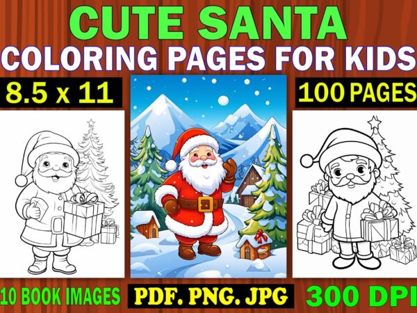 Cute santa coloring pages for kids 2 t shirt vector file