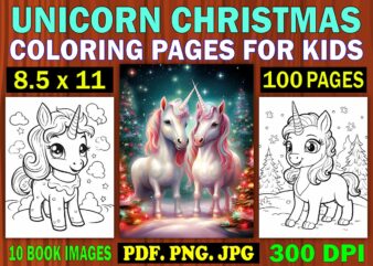 Unicorn Christmas Coloring Pages for Kids 1