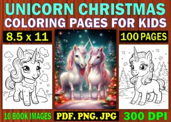 Unicorn Christmas Coloring Pages for Kids 1 t shirt vector graphic