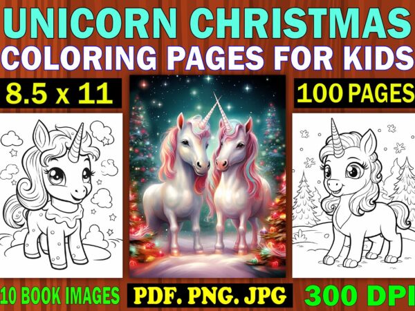 Unicorn christmas coloring pages for kids 1 t shirt vector graphic