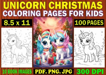 Unicorn Christmas Coloring Pages for Kids 2 t shirt vector graphic