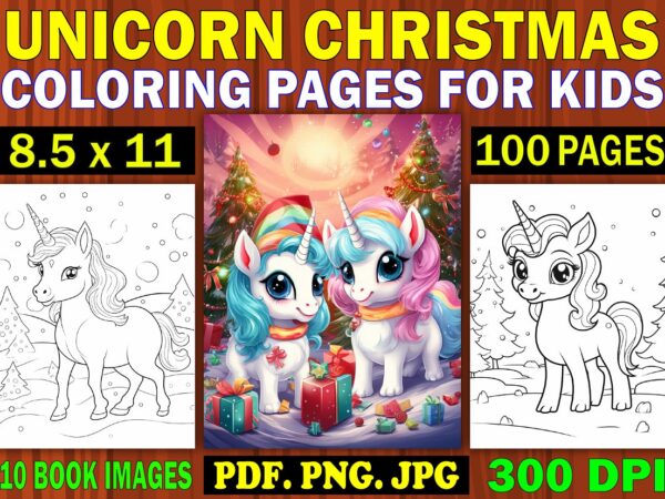 Unicorn christmas coloring pages for kids 2 t shirt vector graphic