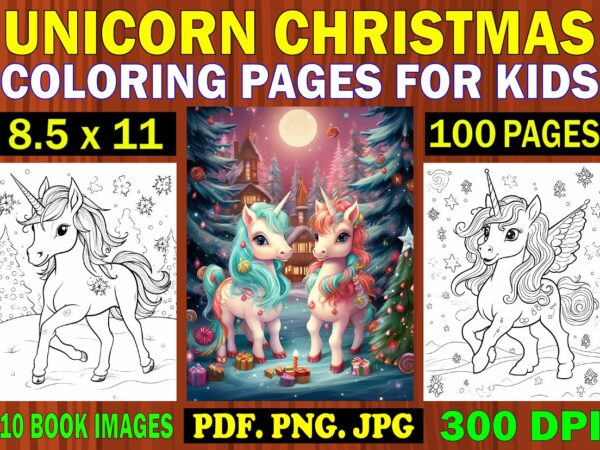 Unicorn christmas coloring pages for kids 3 t shirt vector graphic