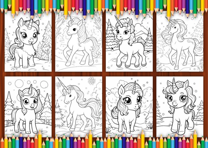 Unicorn Christmas Coloring Pages for Kids 5