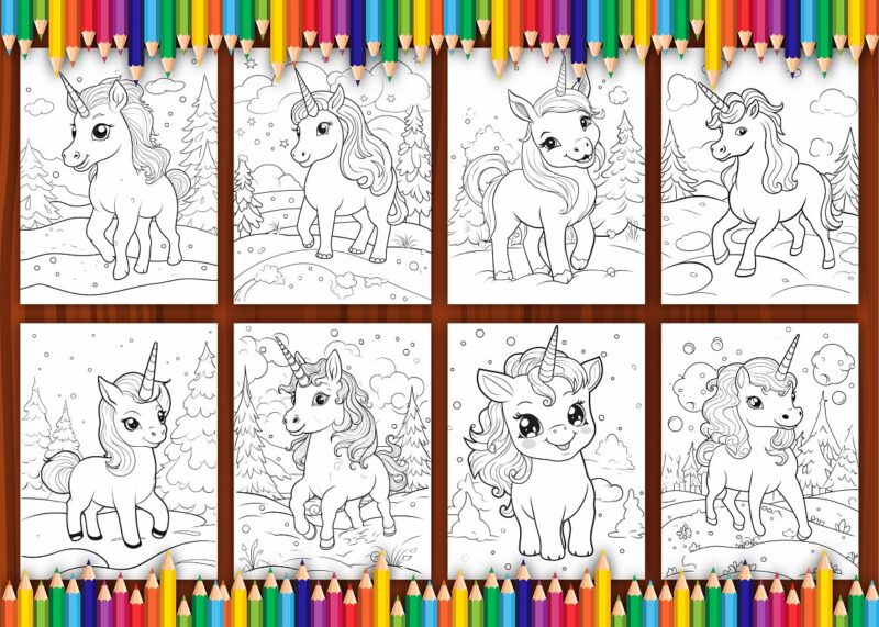 Unicorn Christmas Coloring Pages for Kids 7
