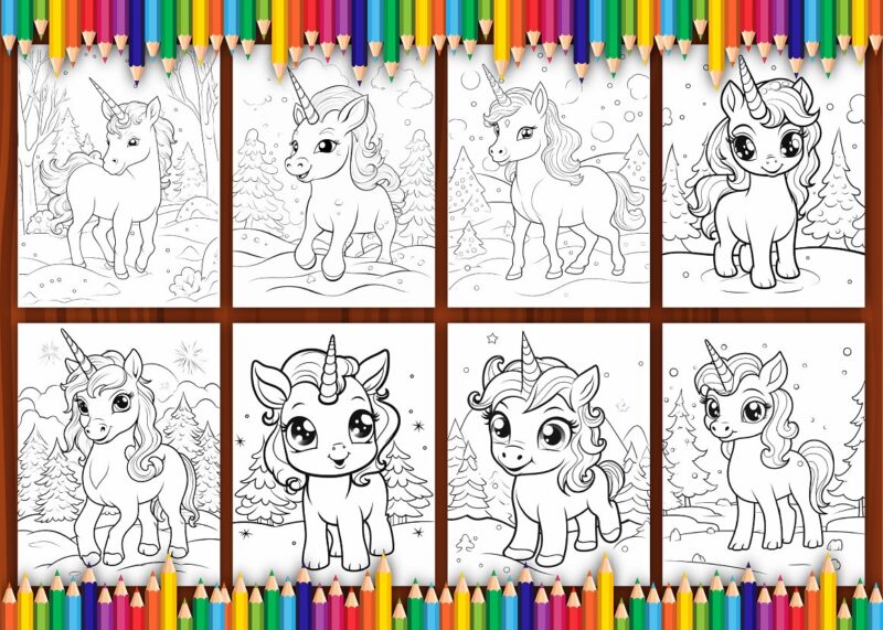 Unicorn Christmas Coloring Pages for Kids 2