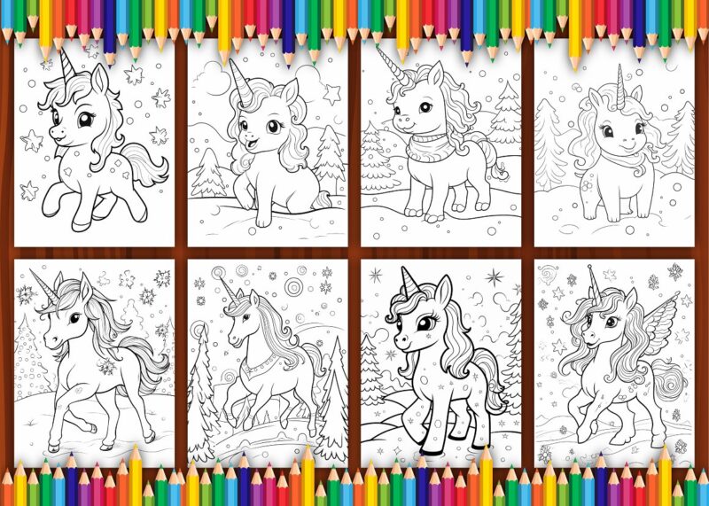 Unicorn Christmas Coloring Pages for Kids 3