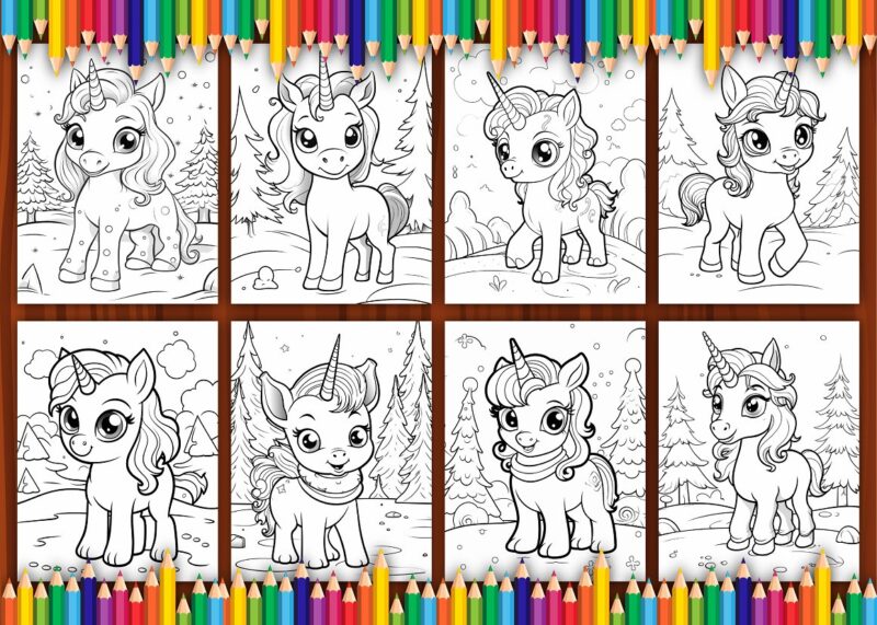 Unicorn Christmas Coloring Pages for Kids 4