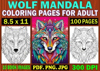 Wolf Mandala Coloring Page for Adult 1 t shirt design for sale