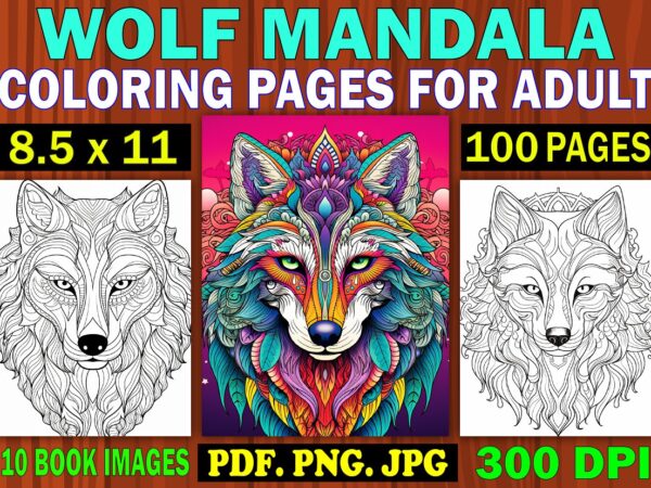 Wolf mandala coloring page for adult 1 t shirt design for sale