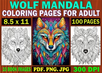 Wolf Mandala Coloring Page for Adult 4 t shirt design for sale