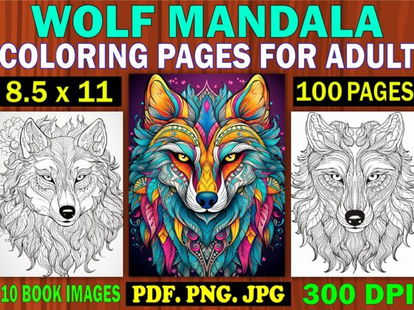 Wolf mandala coloring page for adult 4 t shirt design for sale