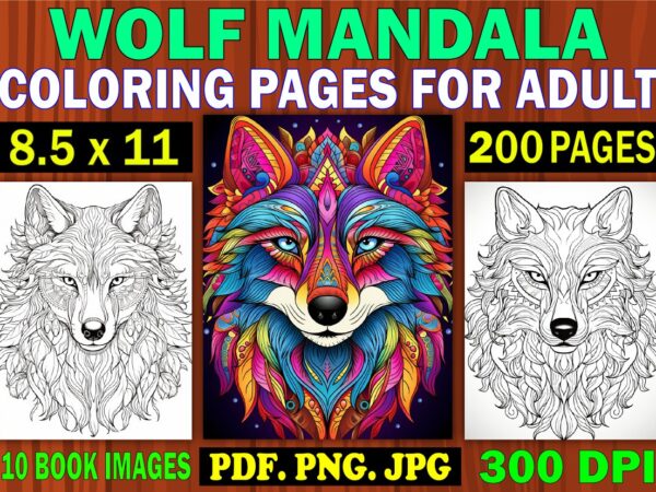 Wolf mandala coloring page for adult 5 t shirt design for sale