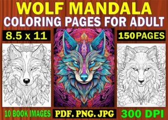 Wolf Mandala Coloring Page for Adult 6 t shirt design for sale