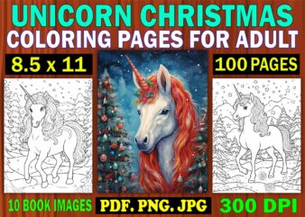 Unicorn Christmas Coloring Pages for Adult 1 t shirt vector graphic