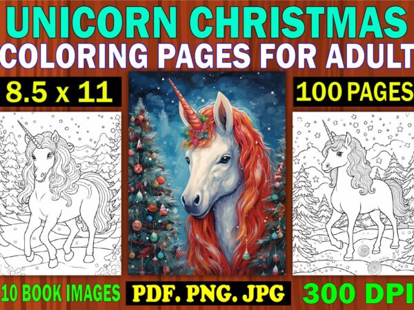 Unicorn christmas coloring pages for adult 1 t shirt vector graphic