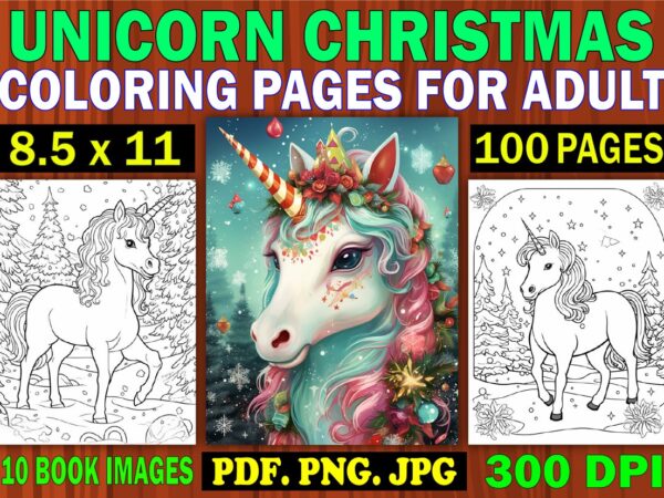Unicorn christmas coloring pages for adult 2 t shirt vector graphic