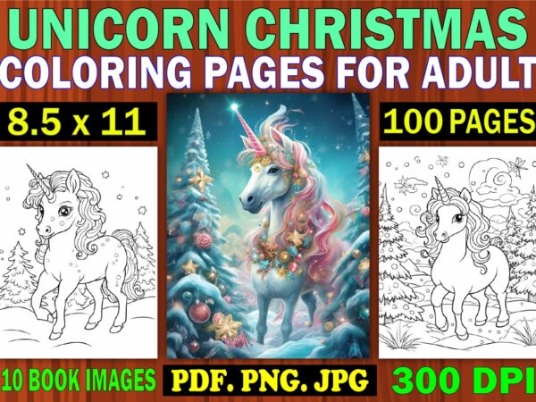 Unicorn christmas coloring pages for adult 3 t shirt vector graphic