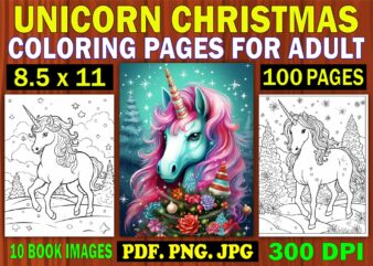 Unicorn Christmas Coloring Pages for Adult 6 t shirt vector graphic