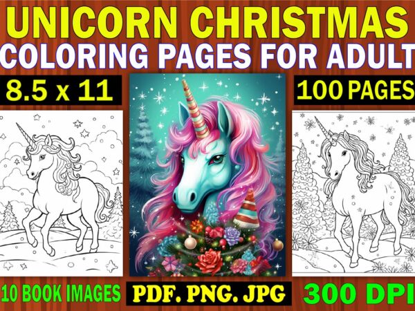 Unicorn christmas coloring pages for adult 6 t shirt vector graphic