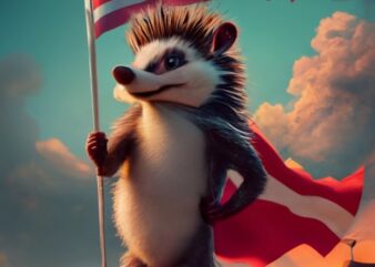 disney hedgehog holding a big flag, t-shirt design PNG File