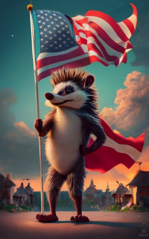 disney hedgehog holding a big flag, t-shirt design PNG File
