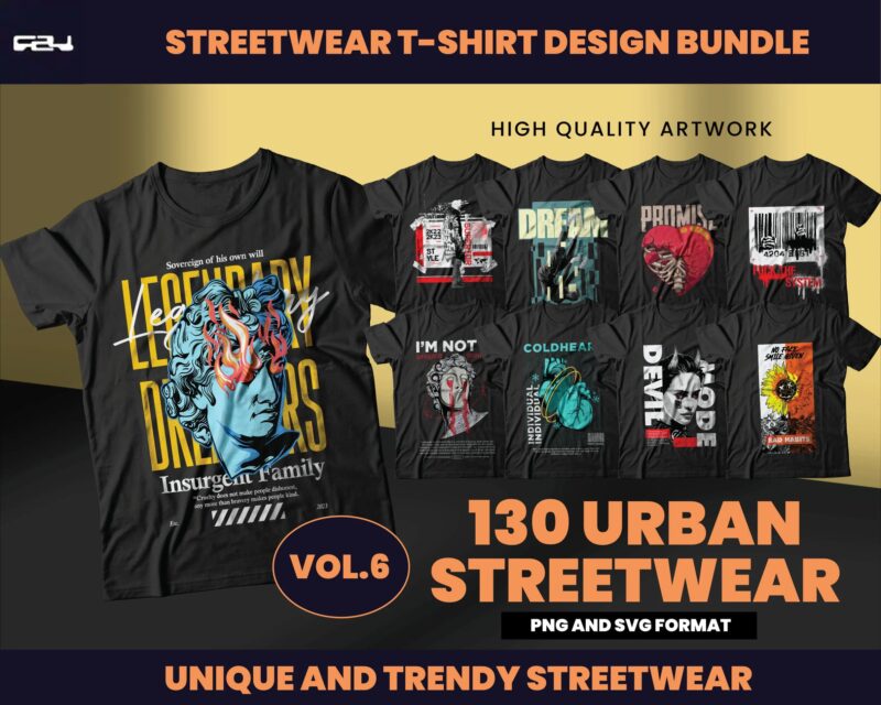 130 Urban Streetwear Designs, T-shirt Design bundle, Streetwear Designs, Aesthetic Design, shirt designs, Graphics shirt, DTF, DTG