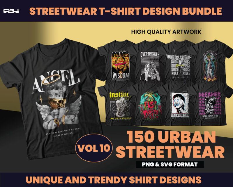 150 Urban Streetwear Designs, T-shirt Design bundle, Streetwear Designs, Aesthetic Design, Urban Shirt designs, Graphics shirt, DTF, DTG