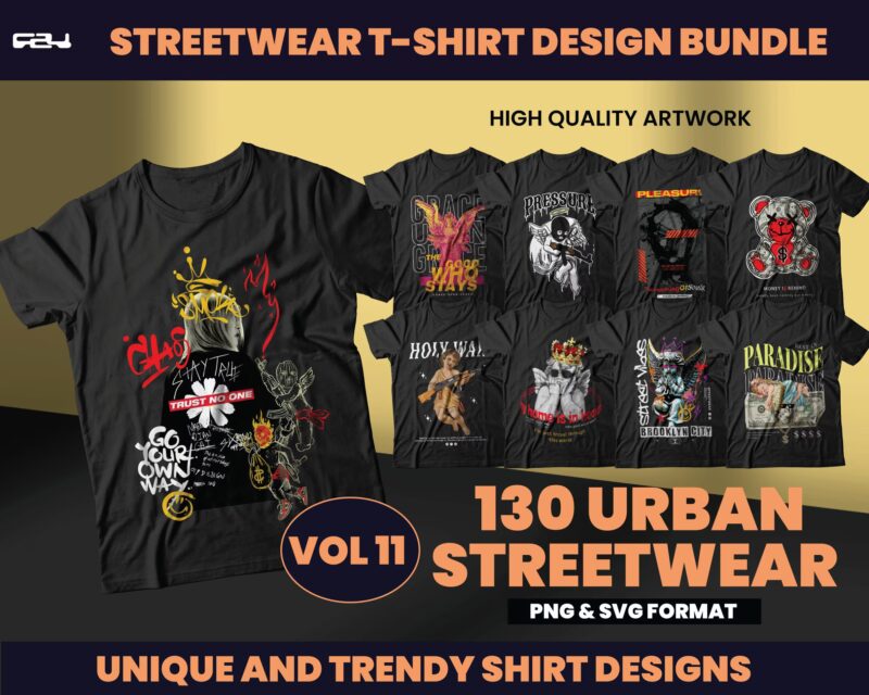 130 Urban Streetwear Designs, T-shirt Design bundle, Streetwear Designs, Aesthetic Design, Urban Shirt designs, Graphics shirt , DTF, DTG