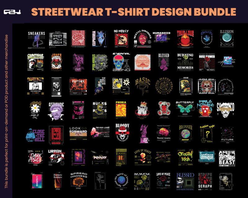 130 Urban Streetwear Designs, T-shirt Design bundle, Streetwear Designs, Aesthetic Design, Urban Shirt designs, Graphics shirt , DTF, DTG